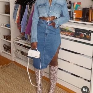 NWT Abercrombie & Fitch Low Rise Denim Midi Skirt Split Hem Women's Size 29/8